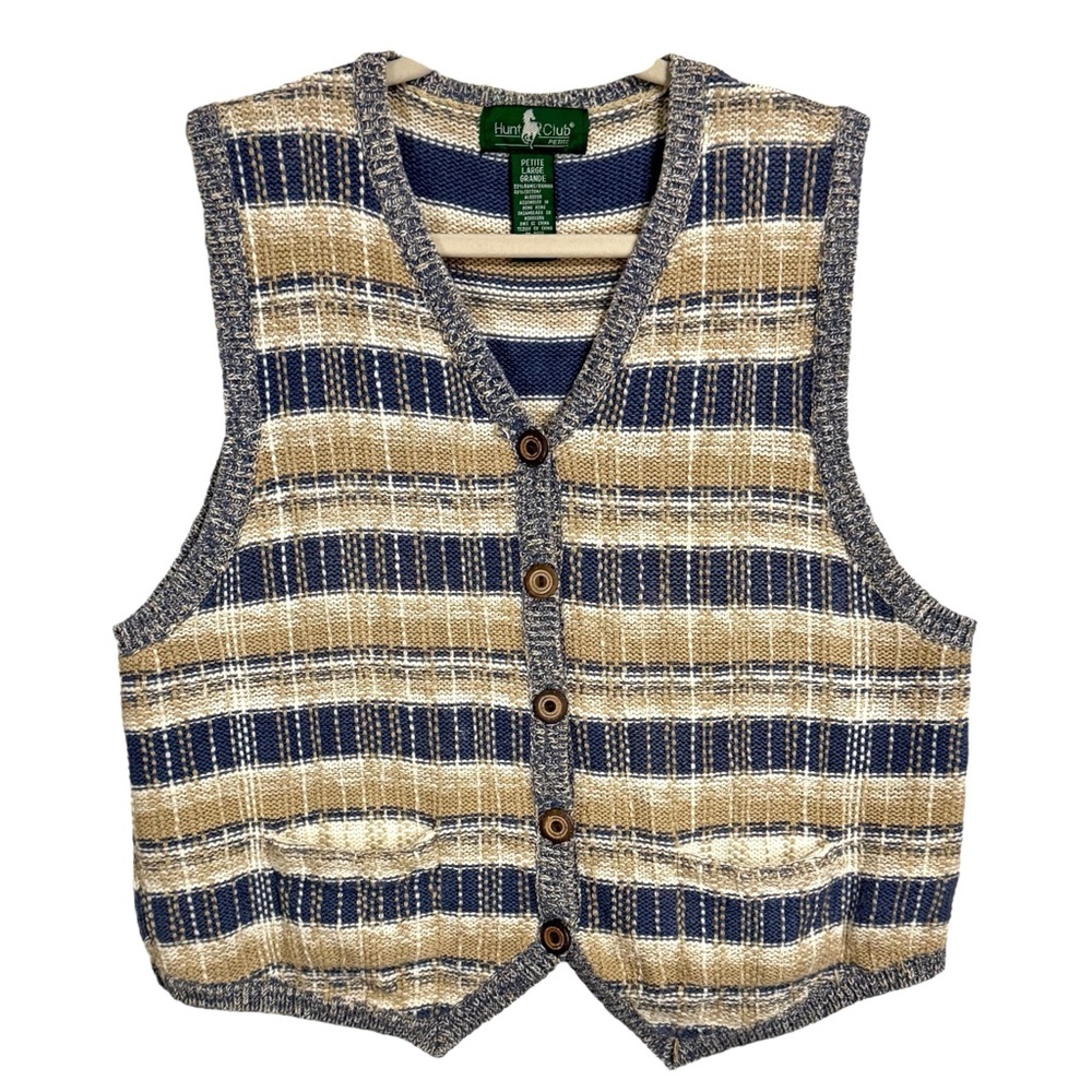 Vintage 90s Hunt Club Knit Sweater Vest Size Large P Preppy Equestrian Academia